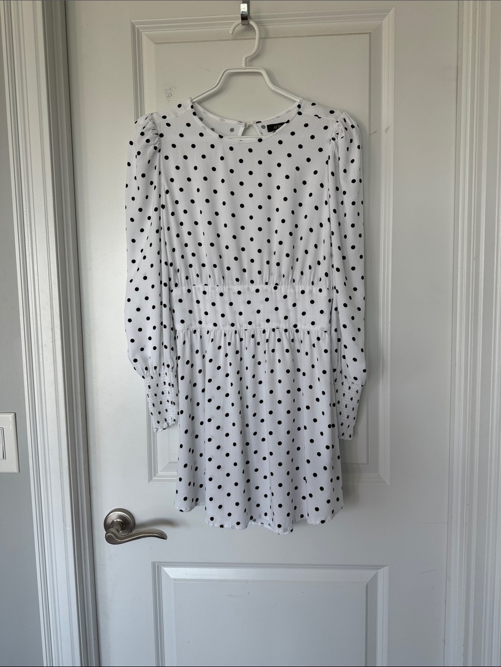 AFRM White Mini Dress with Black Polka Dots